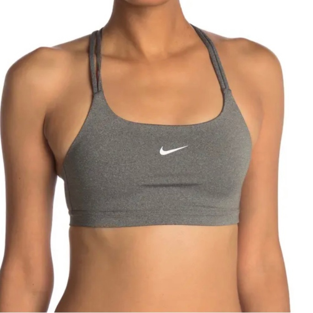 NIKE Women’s DRI FIT Indy sports bra size L NWT grey with white swoosh
